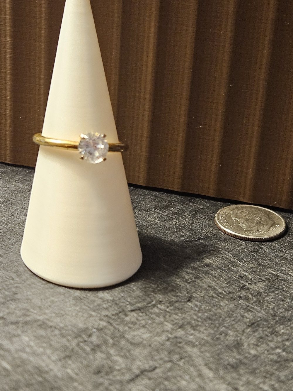 Gold Solitaire Engagement Ring with Clear Stone - Size 8